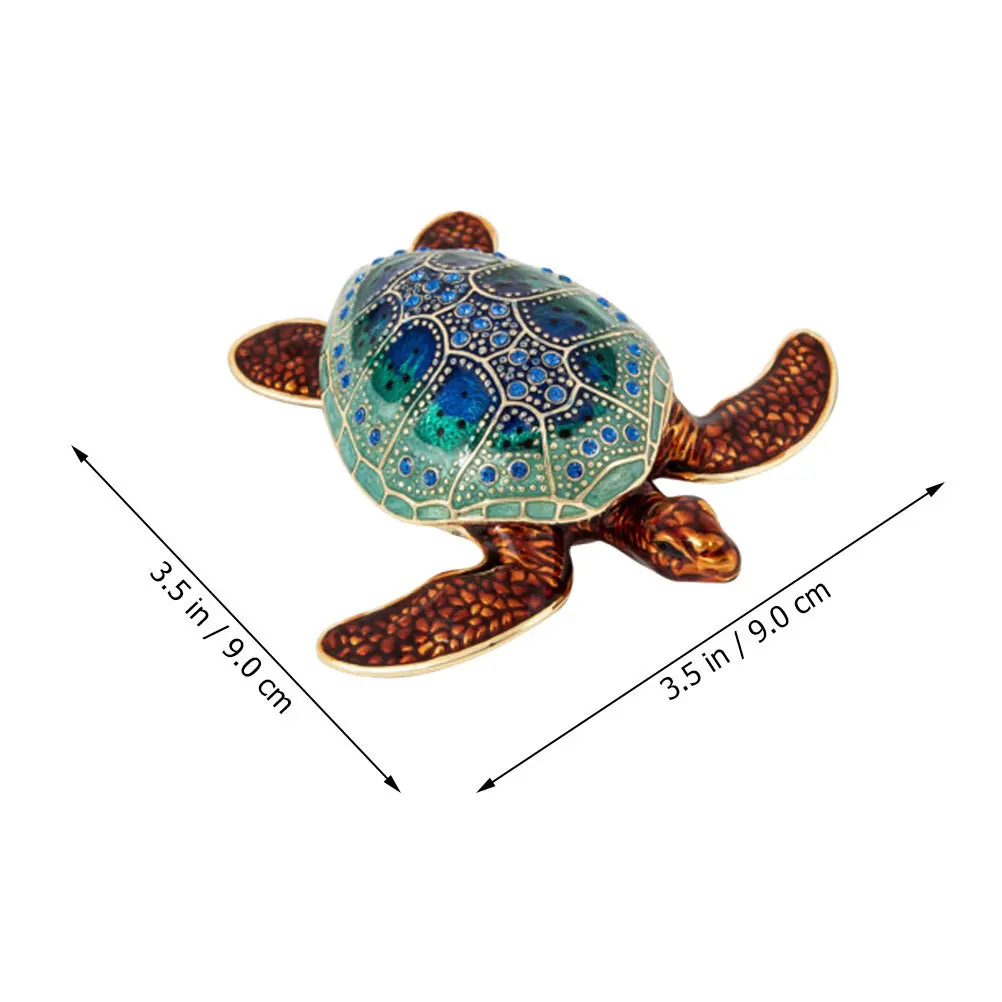 Vintage Enameled Turtle Jewelry Box Small Sea Turtle Shaped Trinket Organizer Desktop Decor Enamel Trinket Box