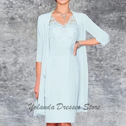 Customized V Neck Mother of The Bride Dresses 3/4 sleeves Formal Evening Gown Applique Lace Wedding Guest Dress Zipper Back 2025