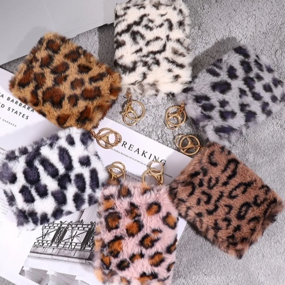 Y2K Furry Leopard Print Coin Purse Soft Large Capacity Zipper Wallet Travel Organizer Multi-Card Slot Storage Bag Women