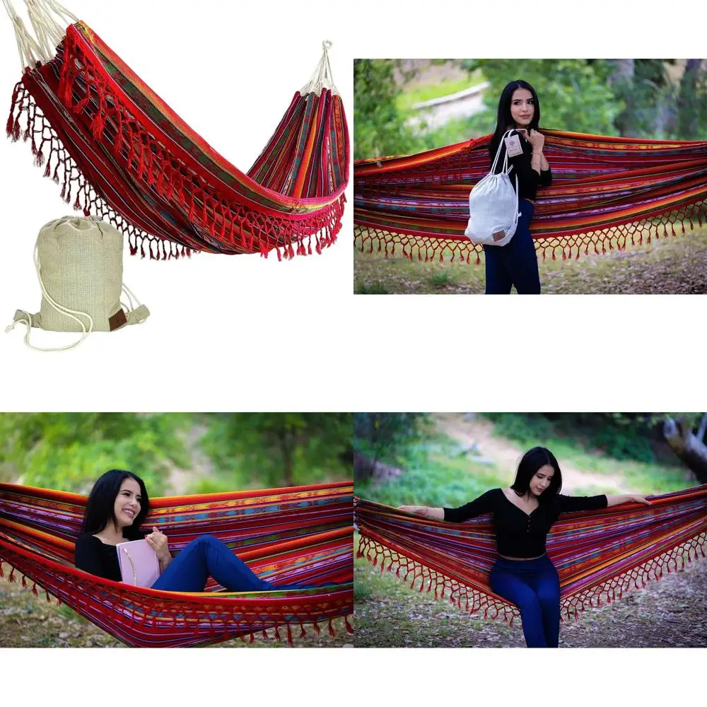 

Handcrafted Weather-Resistant Tassel Hammock, Suitable for Indoor and Outdoor Use, Lightweight and Durable, Ideal for Patio, Por