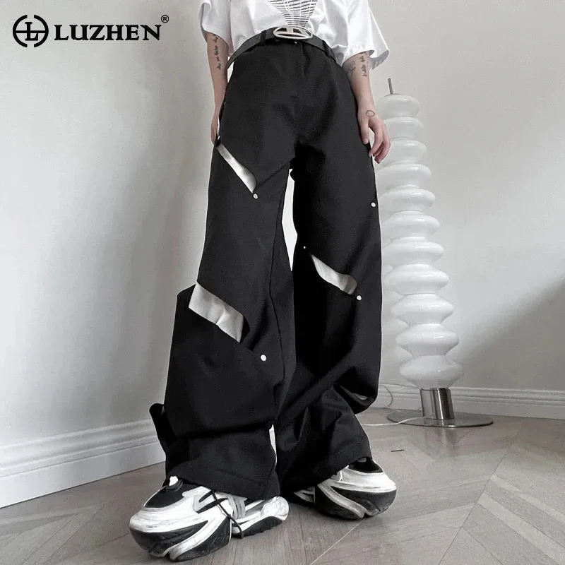

LUZHEN Rivet Metal Decorate Hollow Out Design Fashion Straight Pants Men's High Quality Trendy Street Wide Leg Trousers LZ4287