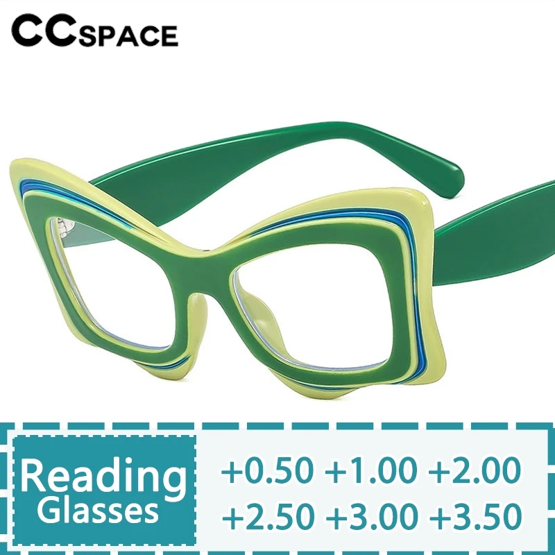 Kolorowe kocie oko okulary do czytania damskie popularne kształty blokowane kolory żywica okulary dla osób starczowzrocznych niestandardowe dioptrii + 50 ~ + 600 # 301389