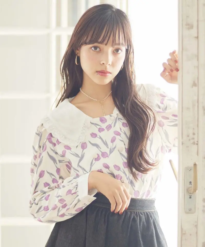 

ParAvion Japanese Sle Long Sve Women's irt Spring Tulip Print Commute Sle Polyester Floral irt