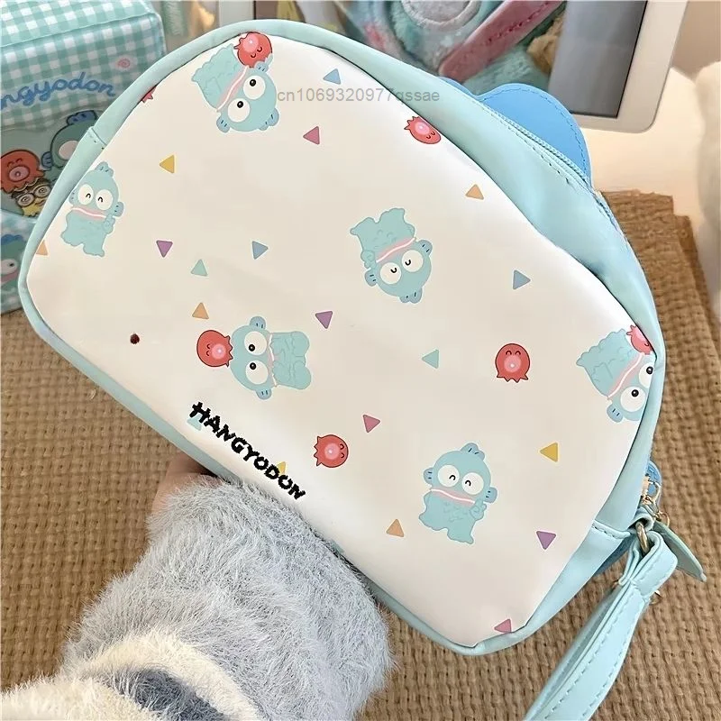 Sanrio Hangyodon PU Leather Zipper Cosmetic Cases for Women Cute Cartoon Hanton Large Double sided Pattern Handheld Makeup Bag