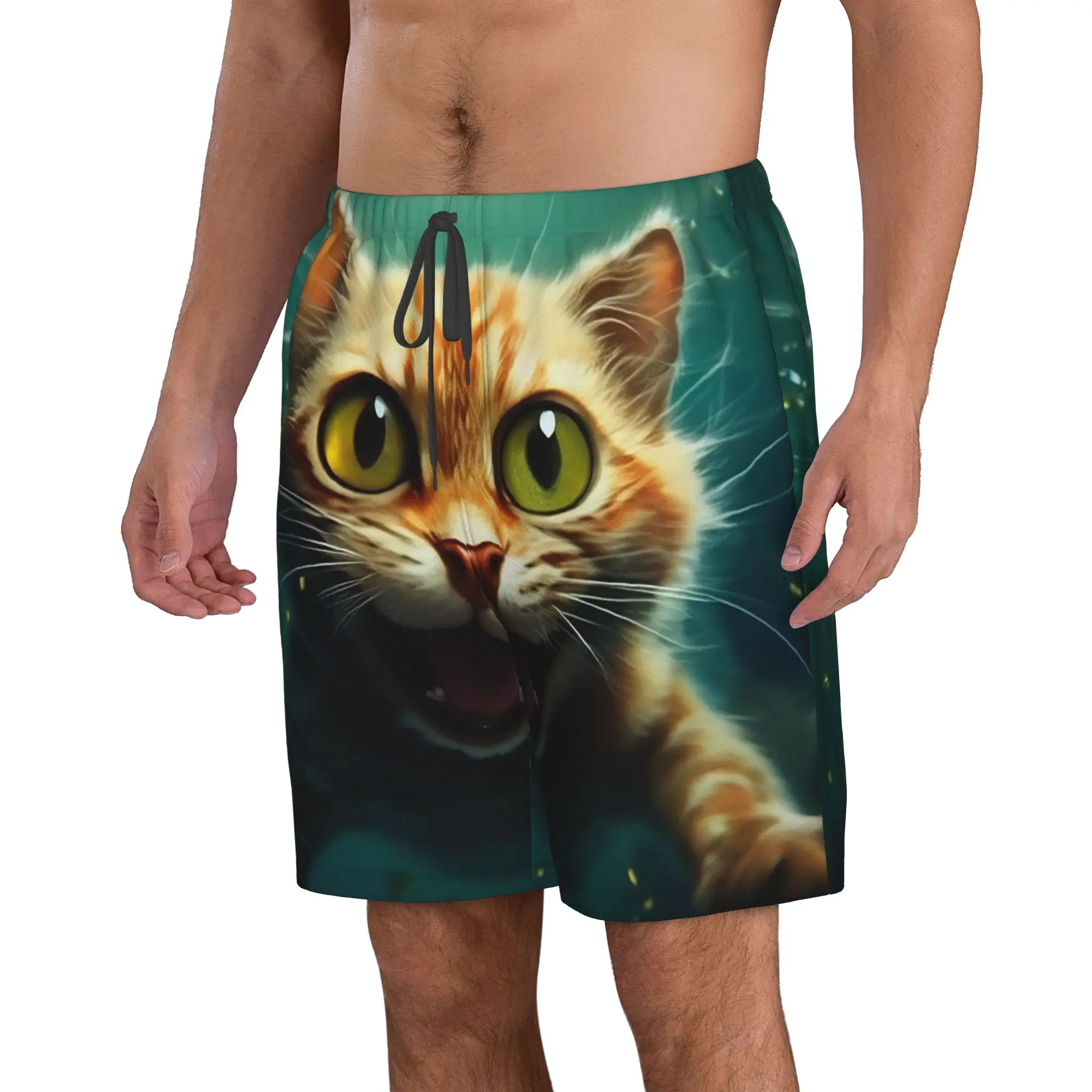 Orange Cat Swimming In The Water Trunks Beach Board Shorts Casual Quick Dry Swimming Summer Men Pants