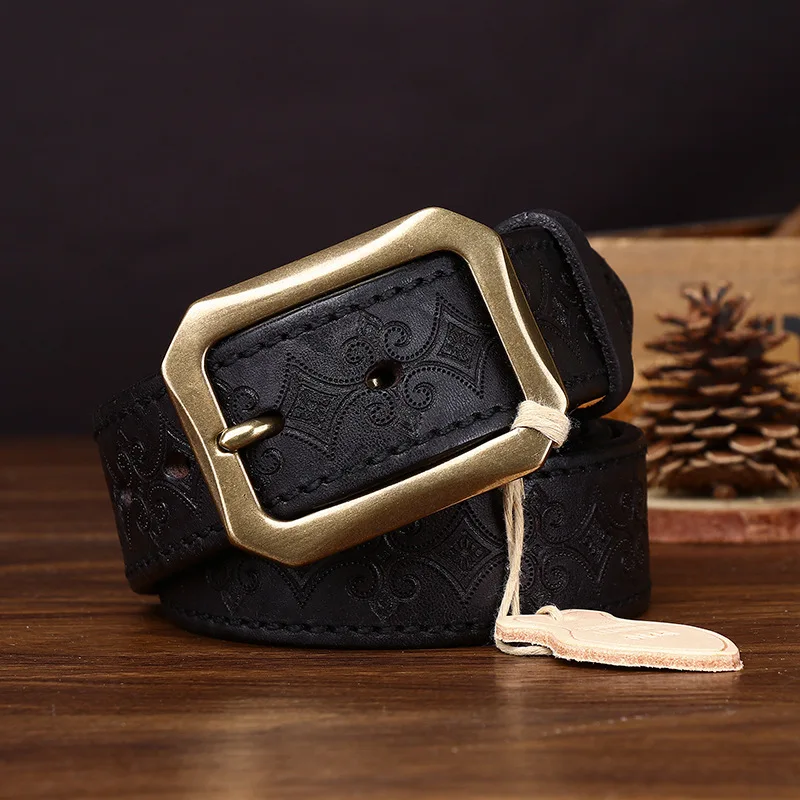 3.8cm Thickened Top Layer Cowhide Reversible Belt Men Genuine Leather Carved Casual Jeans Belt Men Belts Cinturones Hombre