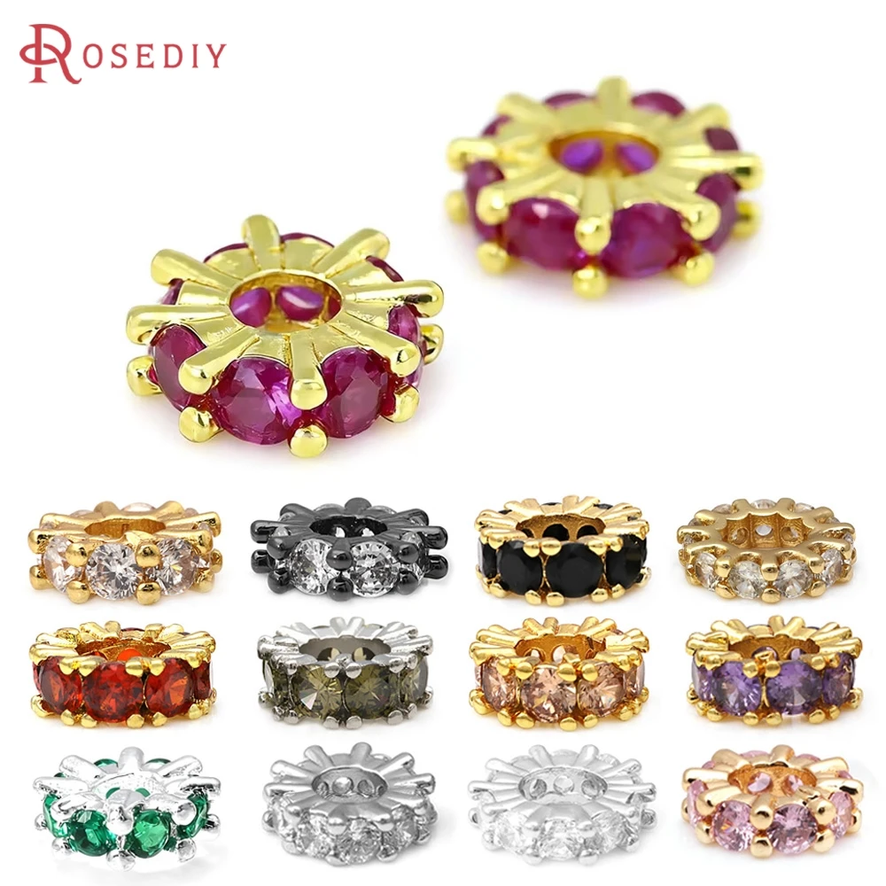 

18K Gold Color Brass Zircon Large Hole Wheel Spacer Beads Bracelets Jewelry Diy Accessories Making Necklace Earrings