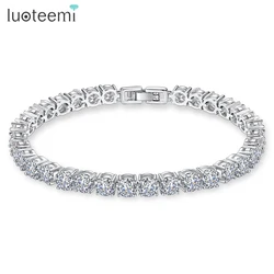 LUOTEEMI Shinning Round 3/4/5MM CZ Tennis Bracelet for Women Green Cubic Zirconia Paved for Bridal Wedding Engagement Jewelry