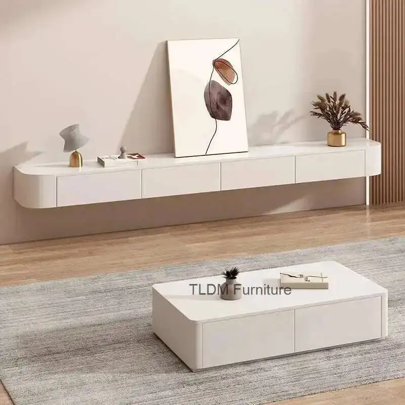 Apartment Nordic Solid Wood Suspended TV Stand Living Small Room Furniture Modern Simple White Wall Mounted Storage TV Cabinet L