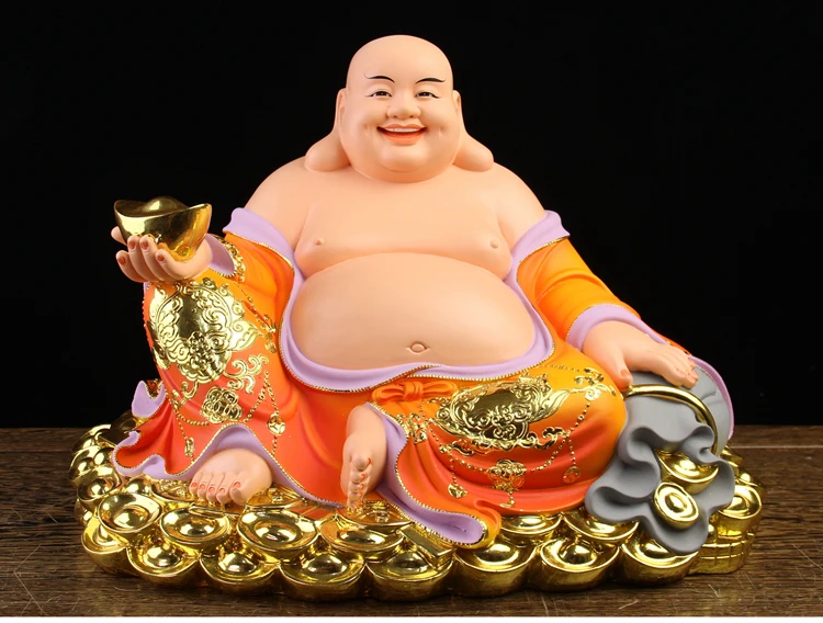 GOOD LUCK Maitreya Buddha God of wealth figure home Altar shop Worship efficacious Talisman family Goddess Mascot statue