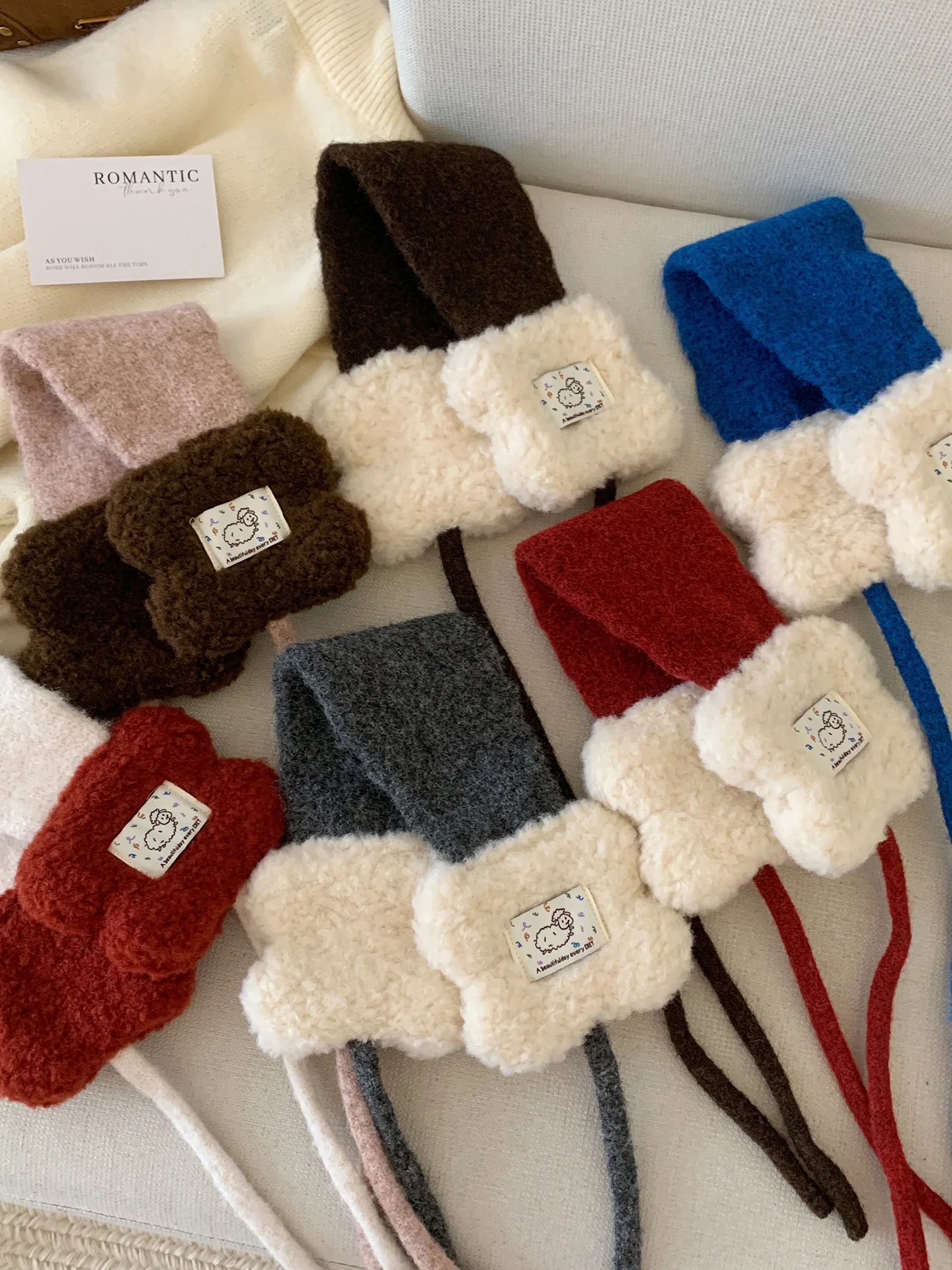 Cute Lamb Thickened Plush Ear Muffs Women's Warm Winter Ear Covers Fashionable Outdoor Cycling Sport Style Adjustable Ties