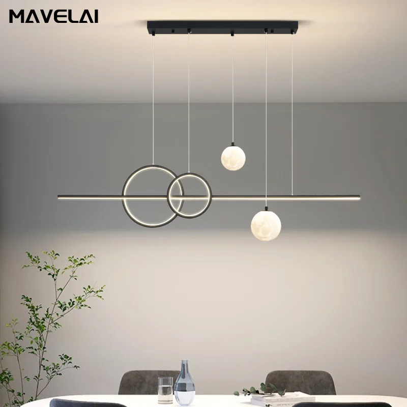 Simple Led Restaurant Pendant Lights One-Word Long Strip Modernbar Dining Table Chandelier Home Indoor Decoration Lighting Lamps