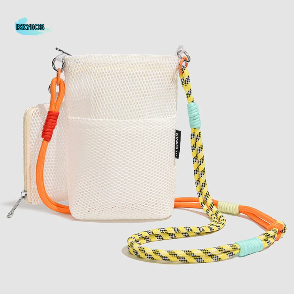 

Cute Korean Style Nylon Mesh Bag Purse Double-layer Nylon Crossbody Bag Wallet Bags Solid Color Mobile Phone Bag Girls