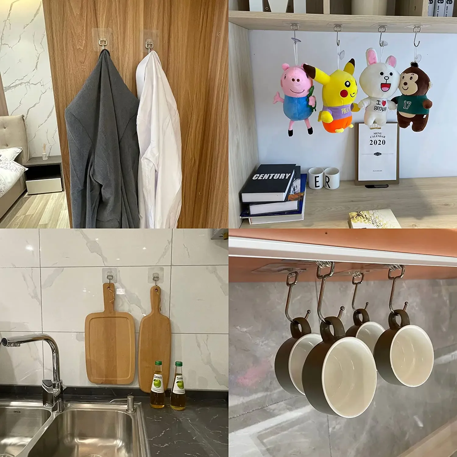 Large Wall Hooks Transparent Self Adhesive Wall Hook Hangers Heavy Duty Waterproof Door Hangers Hook for Bathroom Kitchen