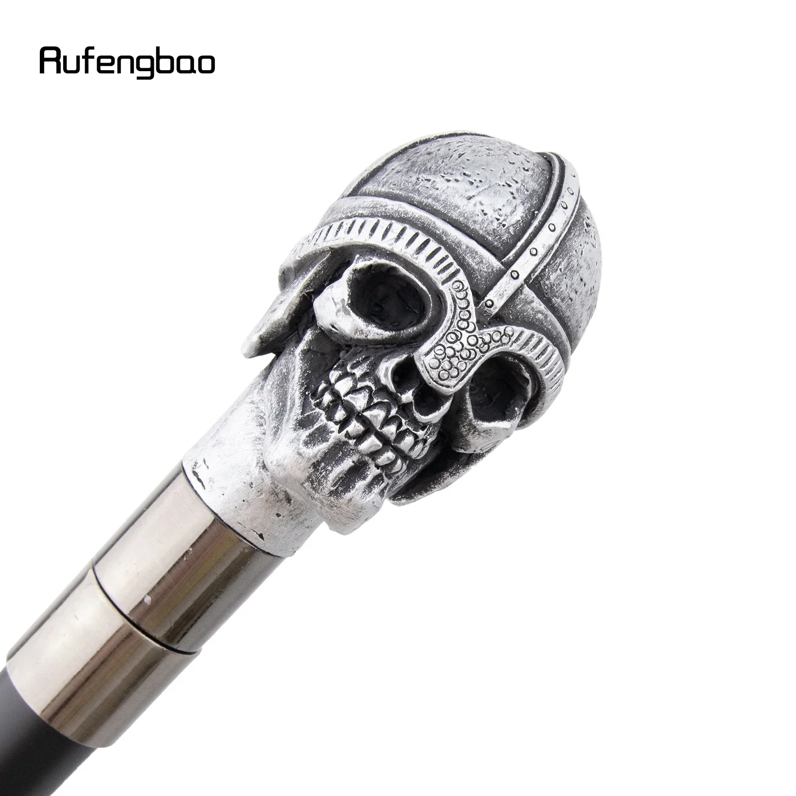 Silver Resin Helmet Skull Head Walking Cane Fashion Decorative Steel Stick Gentleman Elegant Cosplay Cane Knob Crosier 94cm