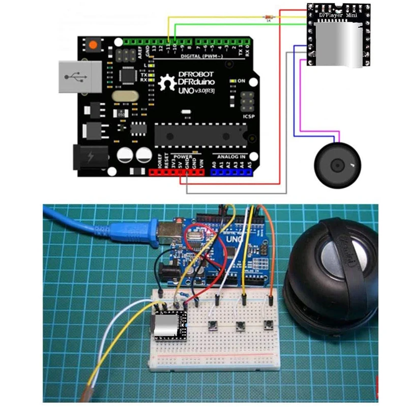 GD3200 DFPlayer Modul Pemutar MP3 Mini Papan Dekode Suara MP3 Mendukung Kartu TF U-disk IO/Port Serial/AD UNTUK Arduino