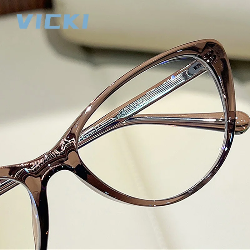 VICKI Minimalist New Cat-Eye Design Women's Progressive Multifocal Photochromic Anti Blue-ray Glasses Customizable Prescription