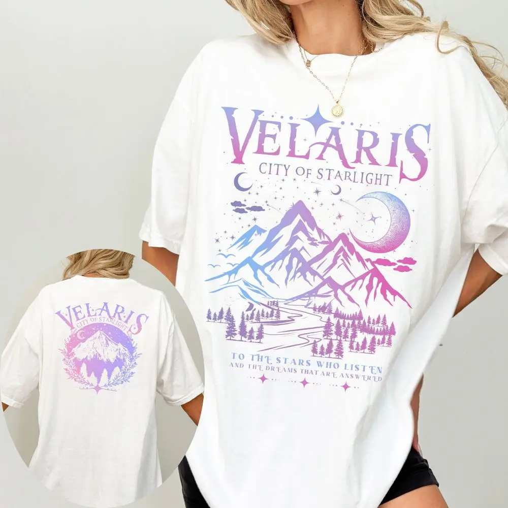 100% Cotton tShirt Velaris Shirt ACOTAR Comfort City Double side Bookish Print Top Tee Women High Street Casual Loose Top