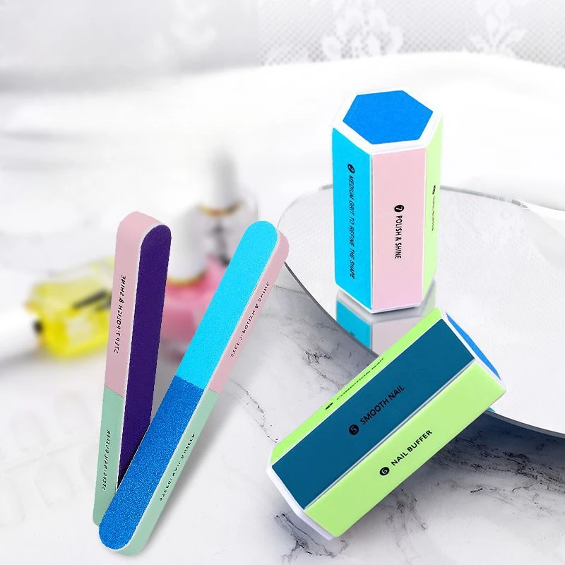 Professional Seven Side Nail File Reusable Fingernail File Buffering Board Gel Polish Buffer Block with Sandpaper Nail Care Tool