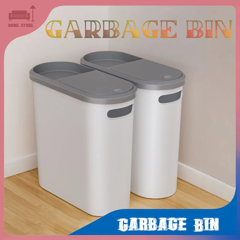 Plastic Trash Can Space Saving Silent Closed Bathroom Garbage Bin with Lid Creative Household Gap Garbage Bin Kitchen Trash Can