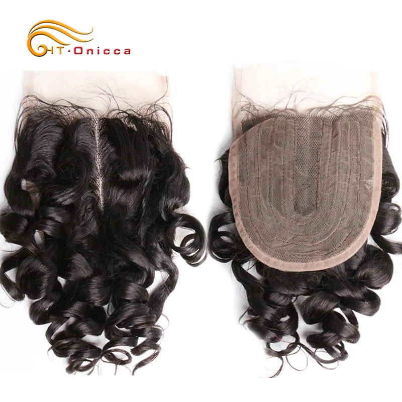 Bouncy Curly 4x1 T Part Lace Closure Indian Body Wave Curly Human Hair Transparent Lace Closure Only Middle Parts