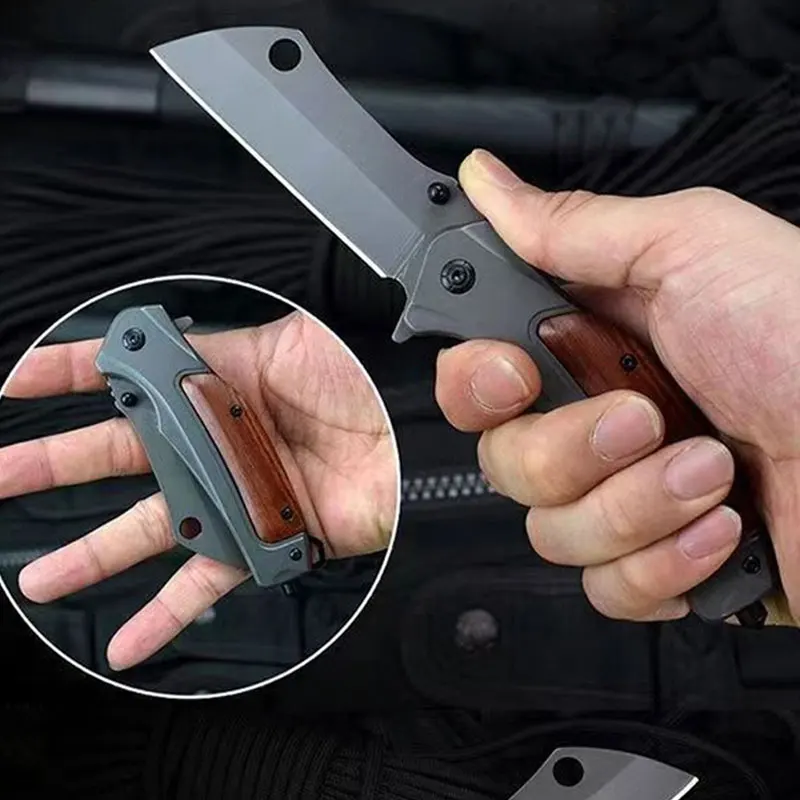 Outdoor Camping Folding Knife Gray Titanium Steel Portable Folding Knife Multi-Purpose Defense Knife Survival Tactical Pocket Kn