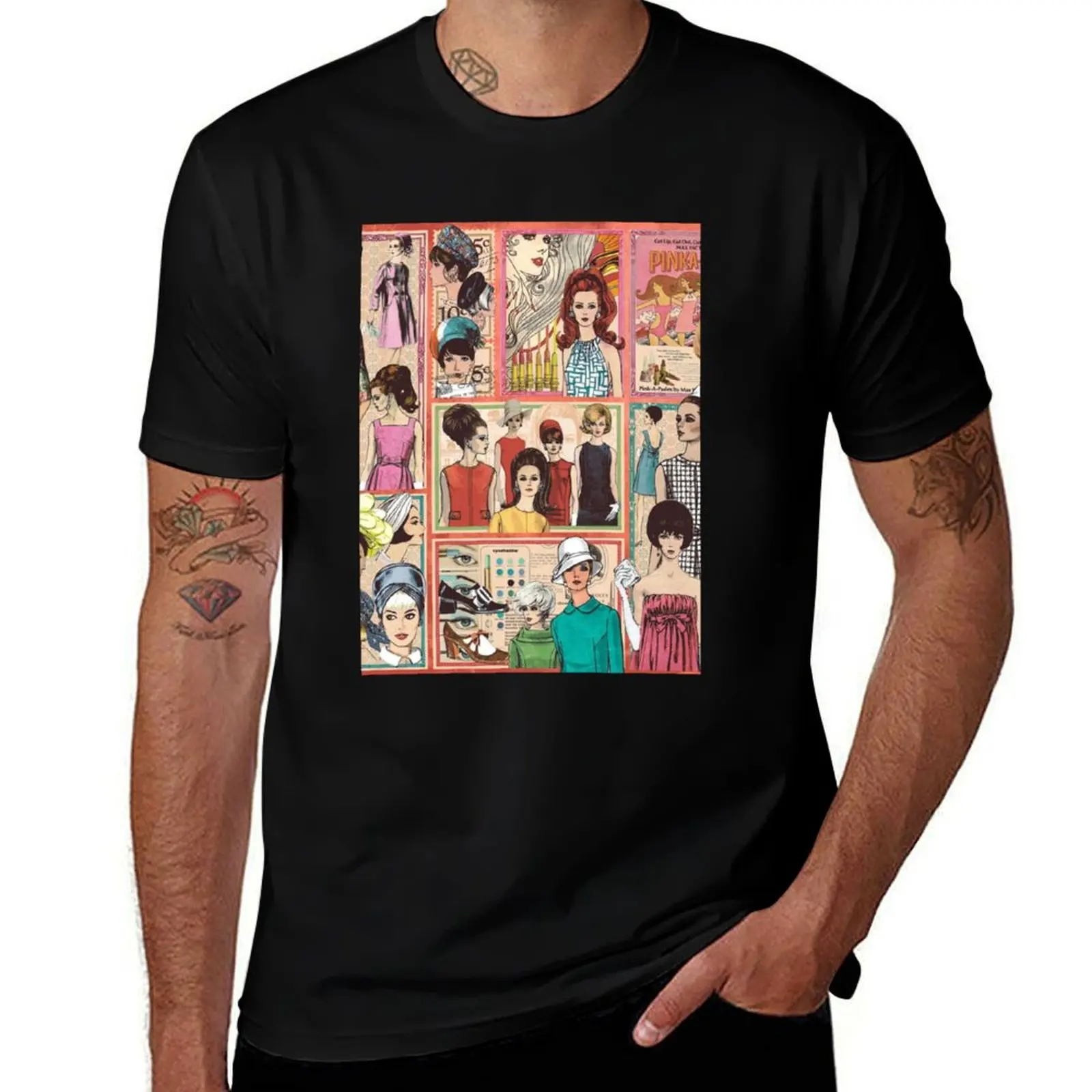 60S Fashion Collage Graphic T-Shirt Casual All Match Tee Shirt for Men T-Shirt