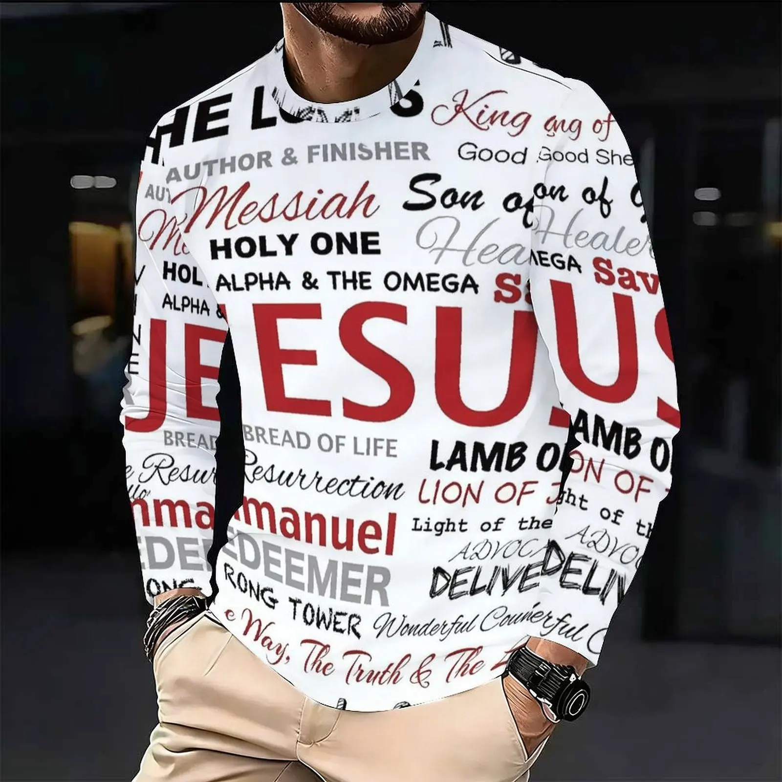 Men Long Sleeve T Shirt Print Crew Neck Casual Tops Fashion Loose Pullover Daily Wear Shirts