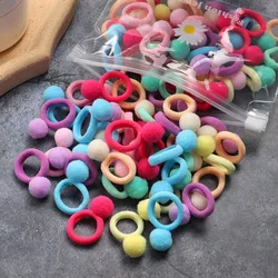 20pcs Elastic Hair Bands Colorful Kids Plush Ball Rubber Band Children Sweets Scrunchie Hair Ties Clip Baby Hair Accessories