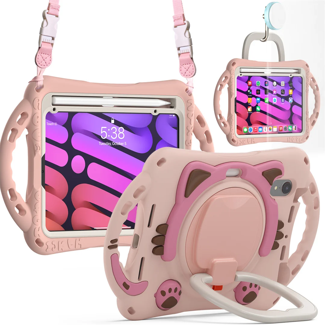 

For iPad mini6 7 2025 New Cat Style Rotation Stand Tablet Case Generation Mini 8.3inch Cases Cover Shockproof Handle Grip Cover