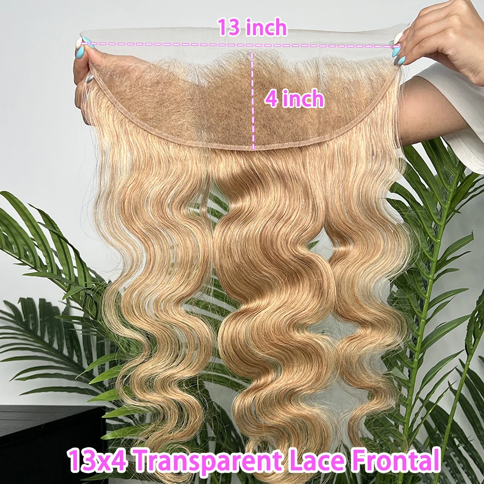 #27 Color 13x4 Transparent Lace Frontal Body Wave Human Hair Pre-Plucked Bleached Knots Invisible Lace 100% Virgin Human Hair