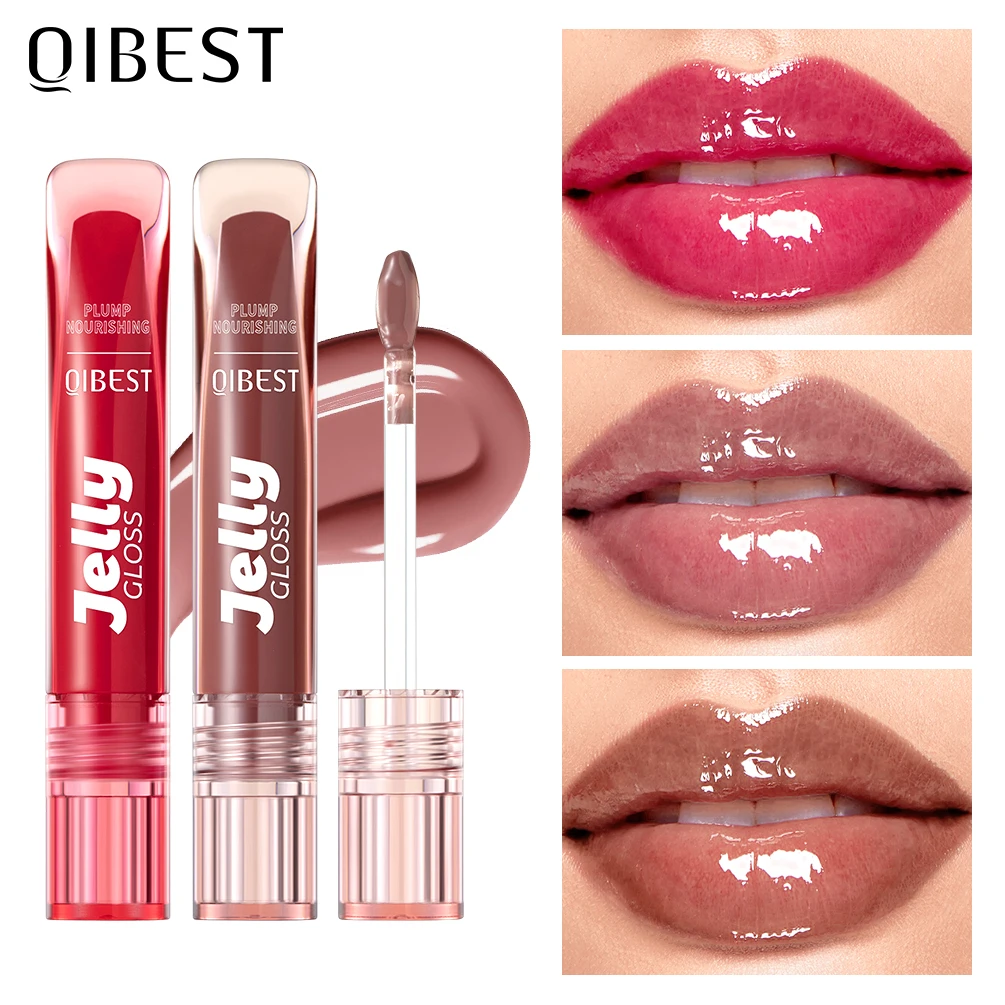 QIBEST Mirror Pearl Jelly Lipgloss Moisturizing Lasting Lipstick Hydrating Lightweight Lip Glaze Jelly Pout Lip Tint Cosmetics