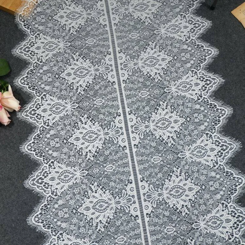 Exquisite Hollow Pressed Yarn Eyelash Lace Trim for Wedding Veil and DIY Clothing Accessories 55cm Wide Lace Trim Package
