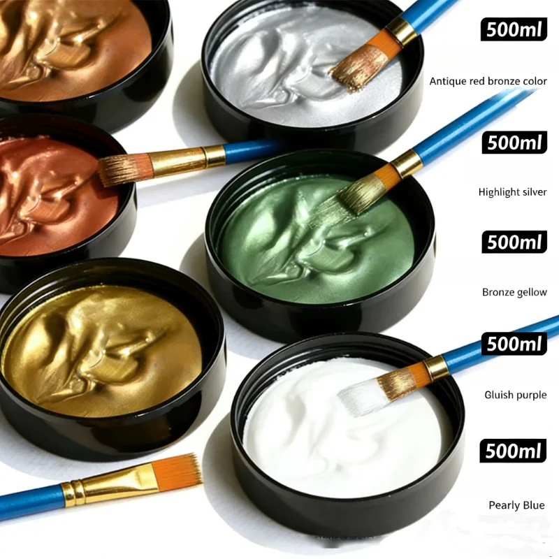 100ml/500ml Shiny Metallic Acrylic Pigment Gold Silver Copper Waterproof Non-Fade DIY Graffiti Printing Craft Paint