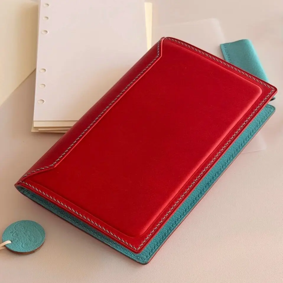 A6 Red Loose-Leaf Retro Portable With 45 Sheets Inner Page PU Clip-on Notebook Loose Leaf Notebook