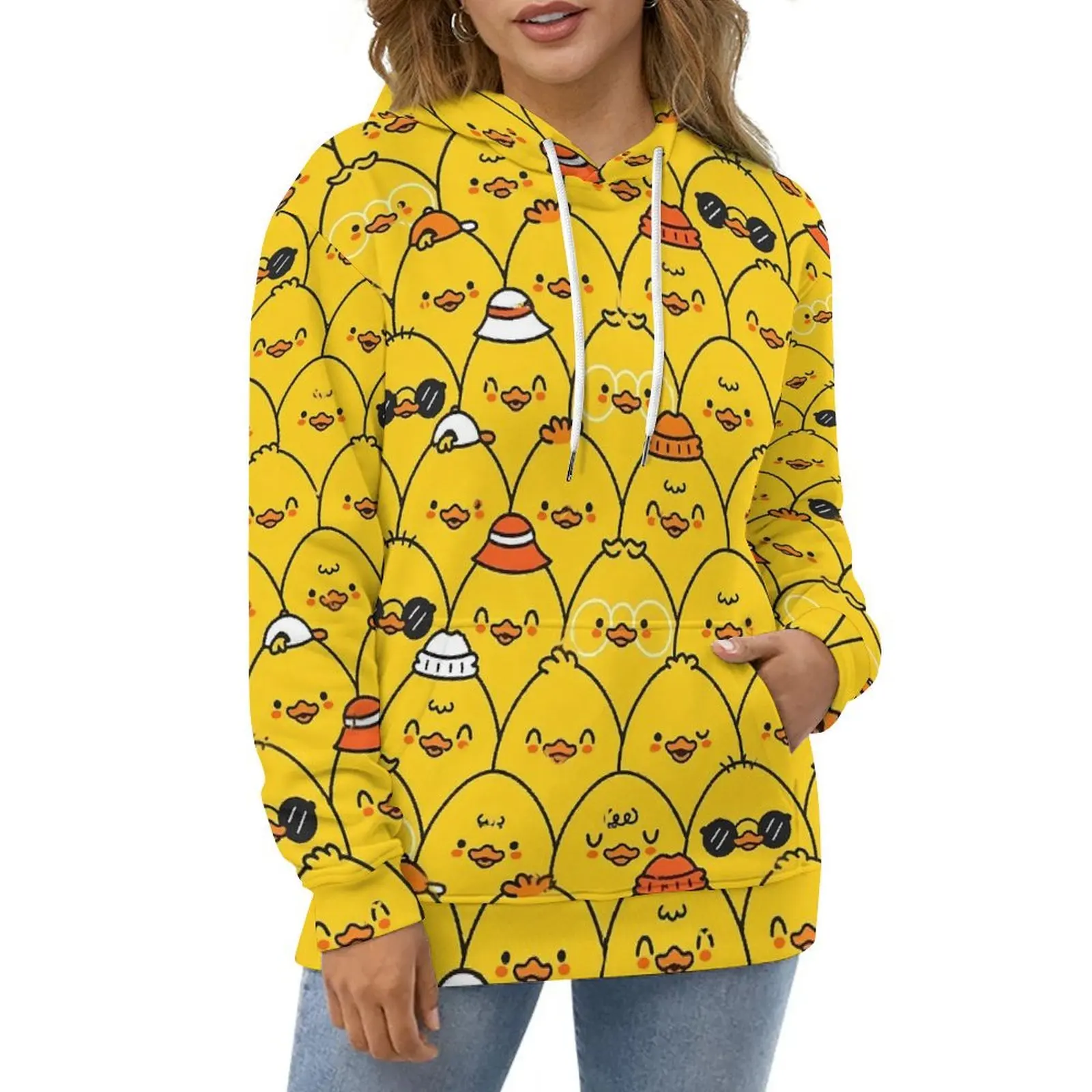 Yellow Ducks Hoodies Funny Ducklings Hip Hop Casual Hoodie Long Sleeve Aesthetic Custom Hooded Sweatshirts Birthday Gift