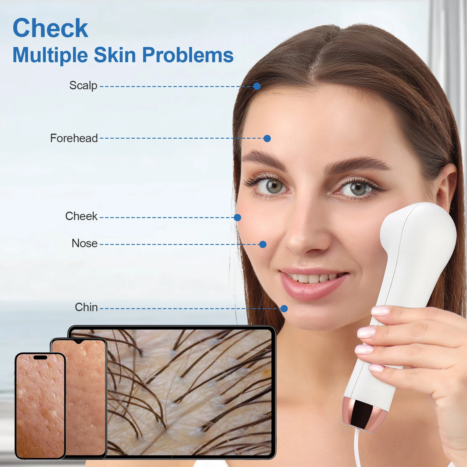 كاشف بصيلات الشعر محلل الجلد الجلد الشعر فروة الرأس كاشف تنظير الجلد تستر محلل كشف دقيق اختبار بصيلات الشعر