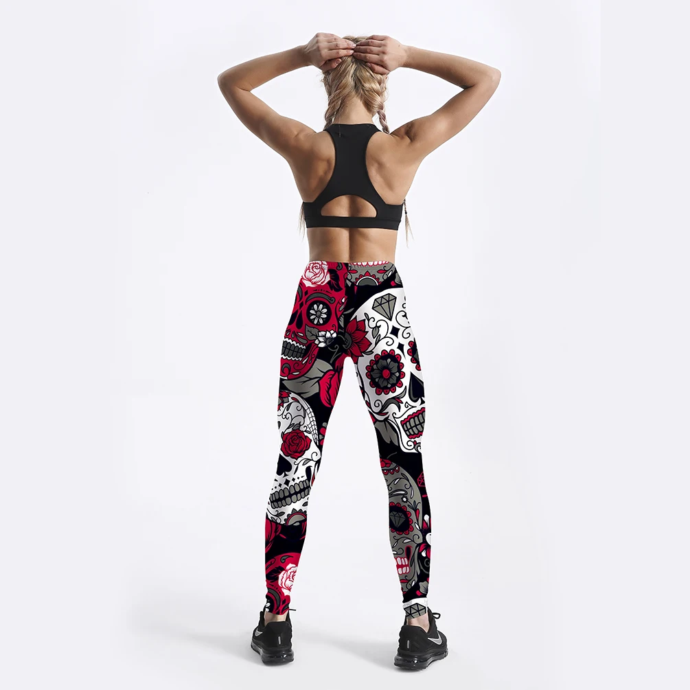 Ladies' high-waisted skeleton rose print elastic breathable fitness outdoor sports base pants - view 6