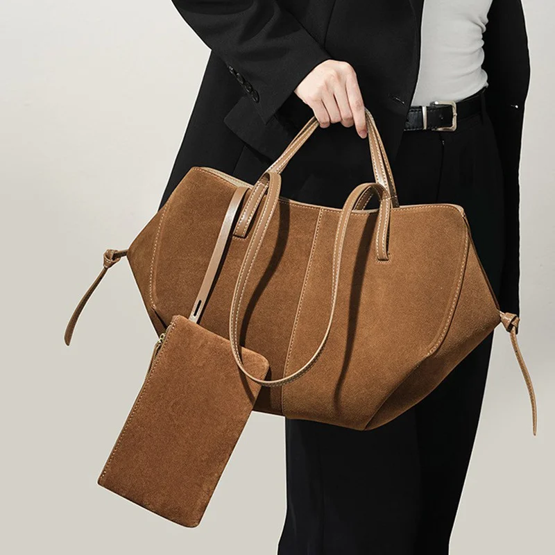

Autumn Winter Suede Tote Bag Large Capacity Commuter Versatile Underarm Bag Winged Bag in Frosted Leather Personality Design