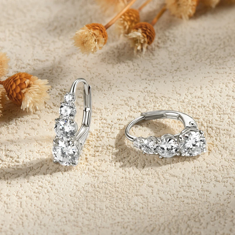 

Anziw 100% 925 Silver Moissanite Hoop Clip Earrings Luxury 4 Stones D VVS1 Round Lab Diamond Jewelry Gift for Women Upgrade Type