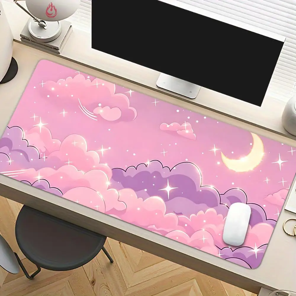 Romantic pink sky and moon Mouse Pad Desk Mat Large Computer Office Carpet XXL Mousepad Gamer Gaming PC Accessories Keyboard Rug