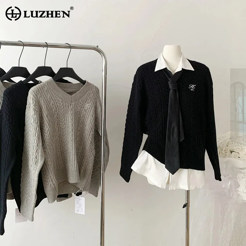 LUZHEN 2024 Herbst Winter Neue Mode Stickerei Muster Langarm Gestrickte Pullover frauen Elegante Casual Pullover Tops AA1951