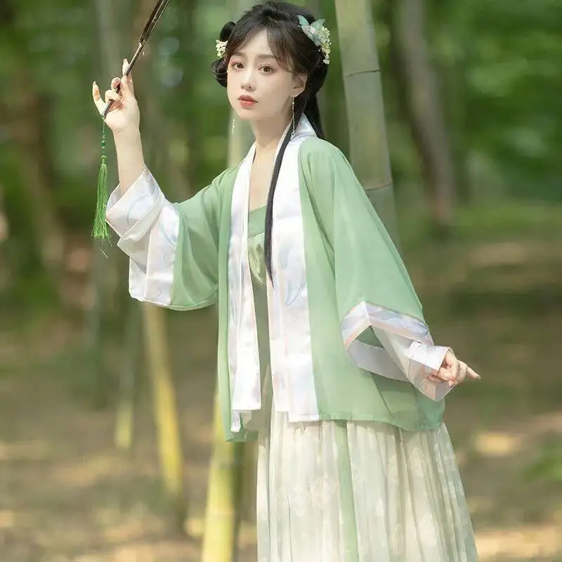 طقم فستان هانفو الصيني فستان مطوي أخضر معجون الفول فستان مطرز صيني تقليدي للنساء أزياء كلاسيكية آسيوية #4