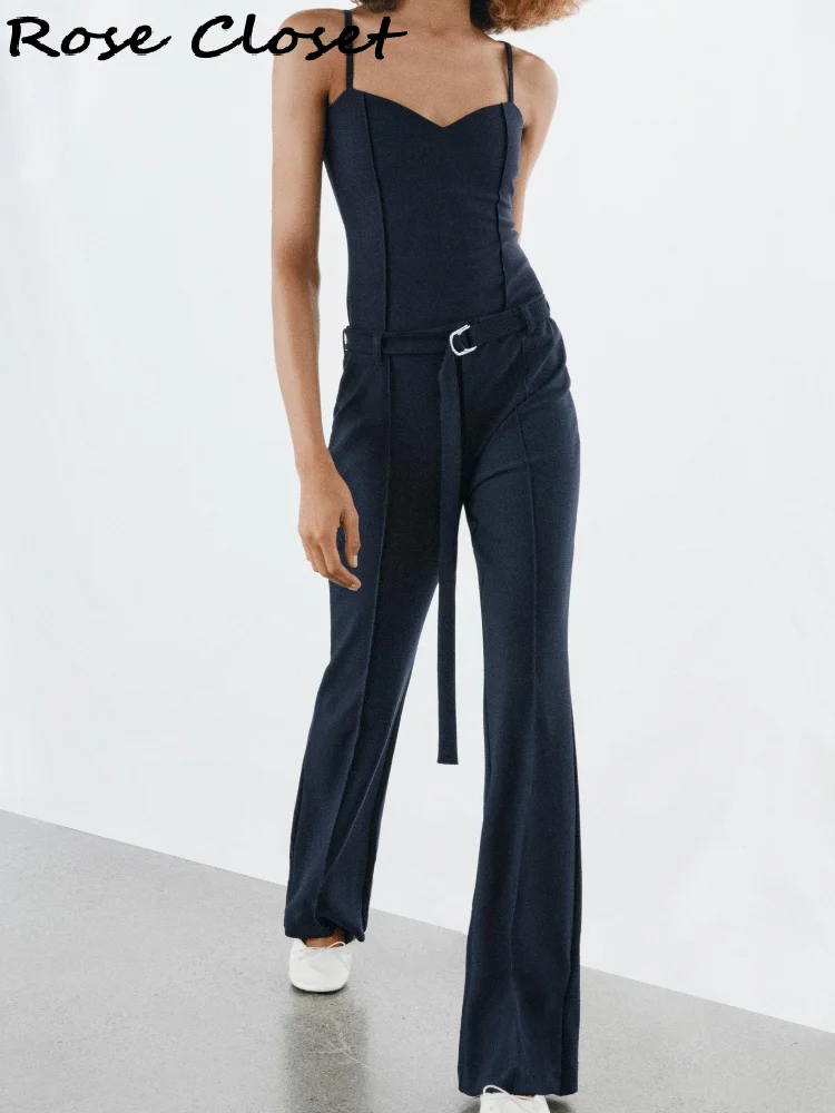 

Commute Office Slim Fit Top Pants Sets Women Spaghetti Strap Crop Vests Straight Leg Trousers with Belt 2026 New Lady Outfits