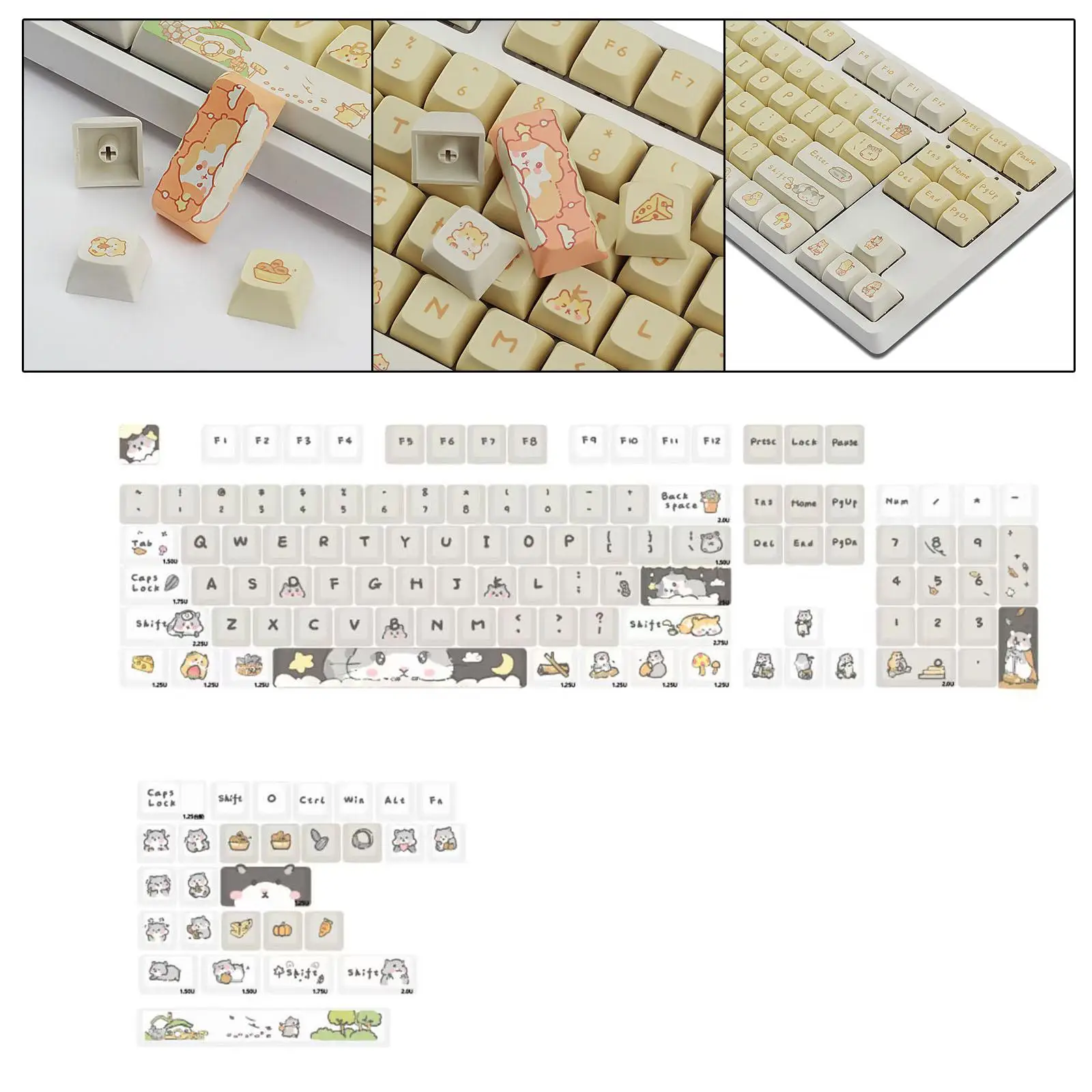 Teclas PBT 132 resistentes al desgaste, regalo Ideal, patrones de ardilla, reemplazo de impresión, resistentes, transparentes, fáciles de instalar