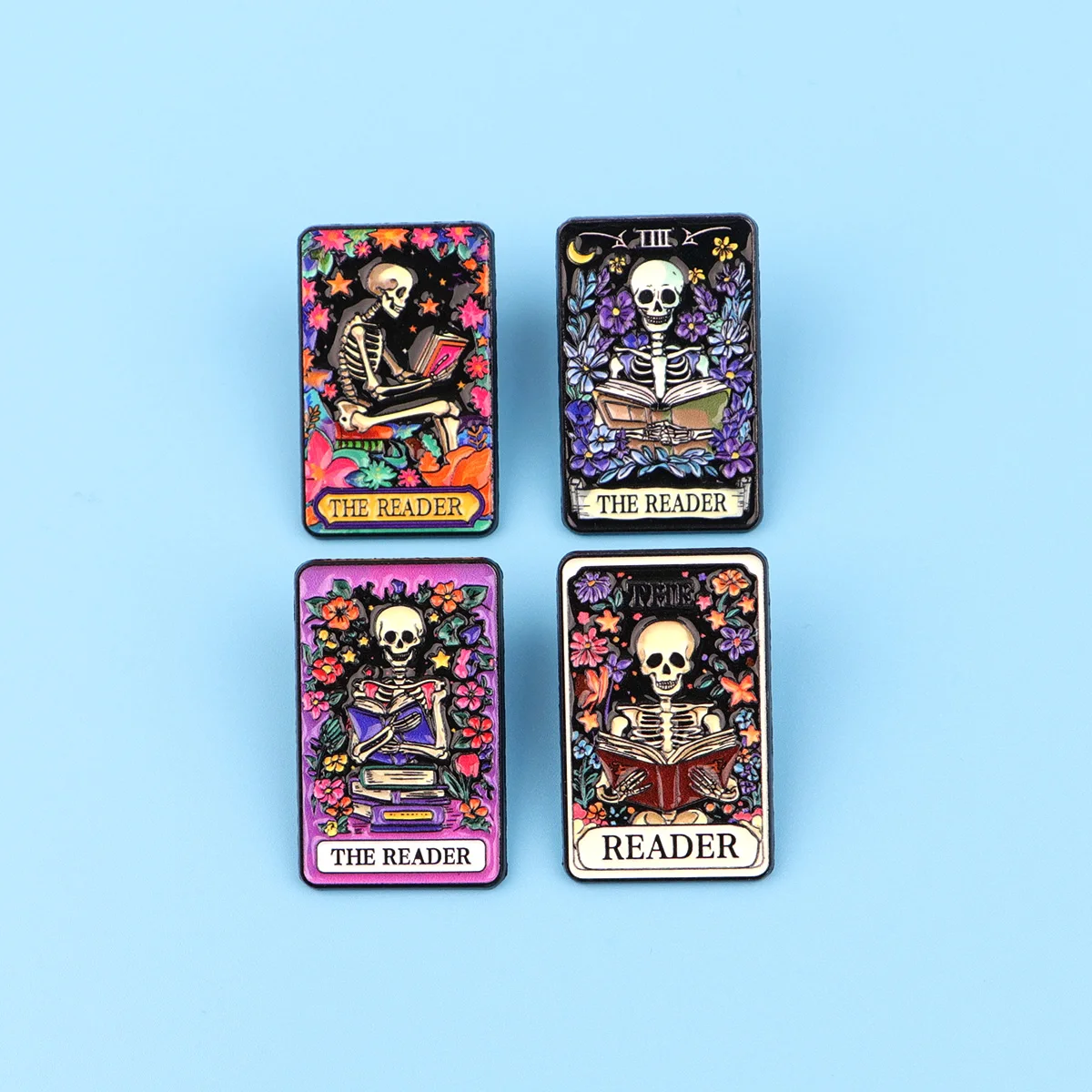 Skeleton Enamel Pins Tarot Cards Metal Brooch Backpack Collar Lapel Readers Badges Men Women Fashion Jewelry Halloween Gift