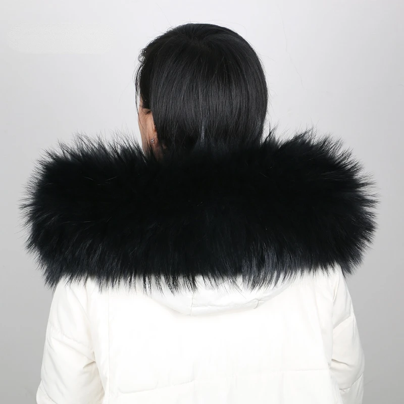 100% Real Fur Collar Luxury Warm Natural Raccoon Fur Scarf Women Genuine Fur Collar Scarves Large Fur Shawl Male Jacket Coat