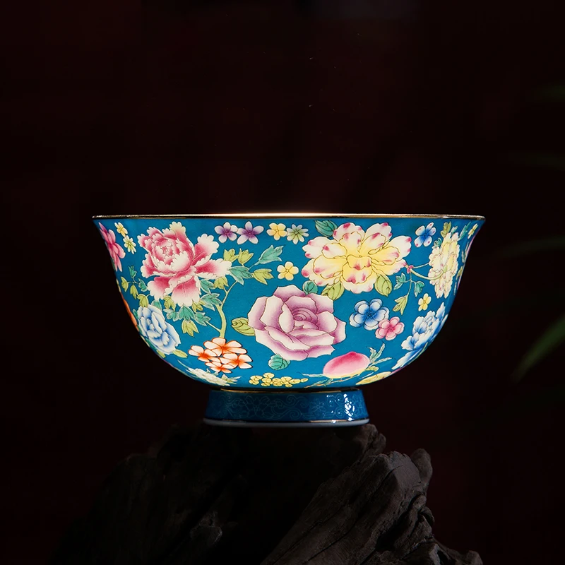 4.5/5/6 Inch Rice Bowl Flowers Enamel Luxurious Soup Bowl Jingdezhen Ceramic Porcelain Bowls Noodle Container Dinnerware Crafts