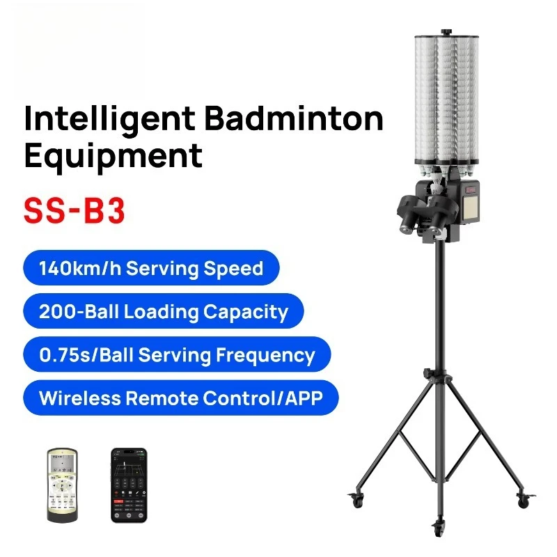 SS-B3 Badminton Ball Machine-Adjustable & Portable 200-Shuttle Capacity AI Voice Control