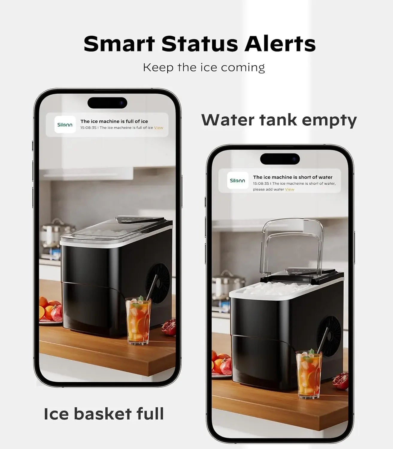 Smart Countertop Ice Maker, Ice Maker portátil, Wi-Fi, App Control, 9 Cubos em 6 Mins, 26 lbs por dia